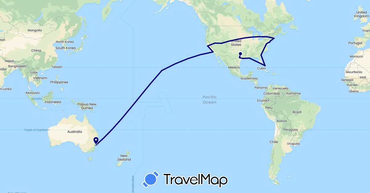 TravelMap itinerary: driving in Australia, Bahamas, United States (North America, Oceania)